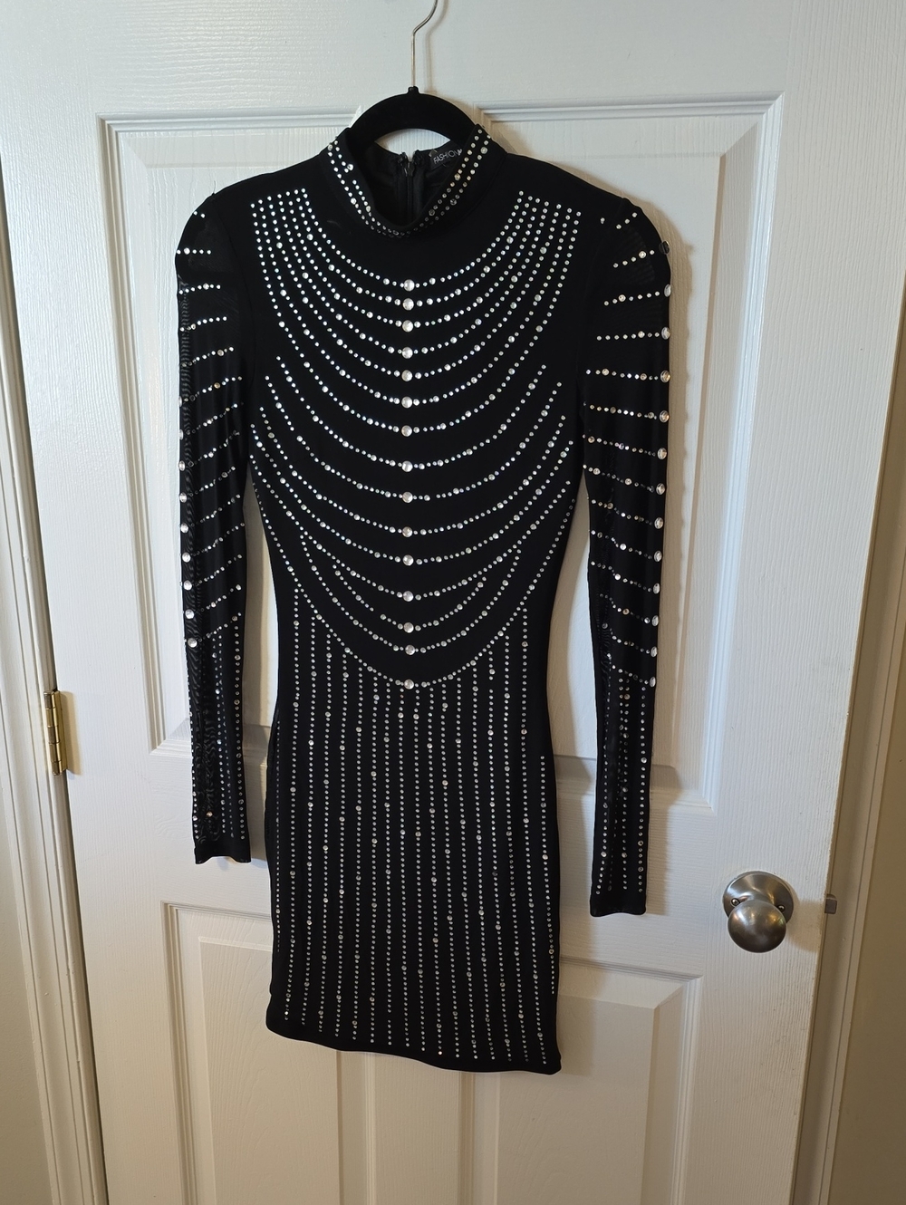 Fashion Nova Black Studded Long Sleeve Bodycon Mini Dress